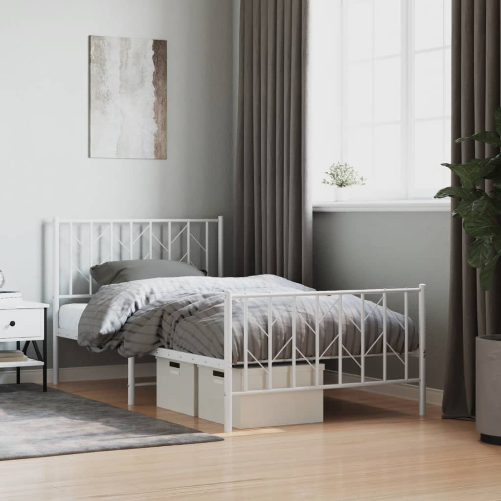 vidaXL Metal Bed White 100 x 190 cm
